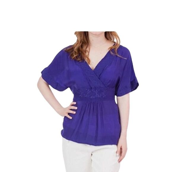 Maeve Anthropologie  Blue cross over embroider blouse - Picture 1 of 9